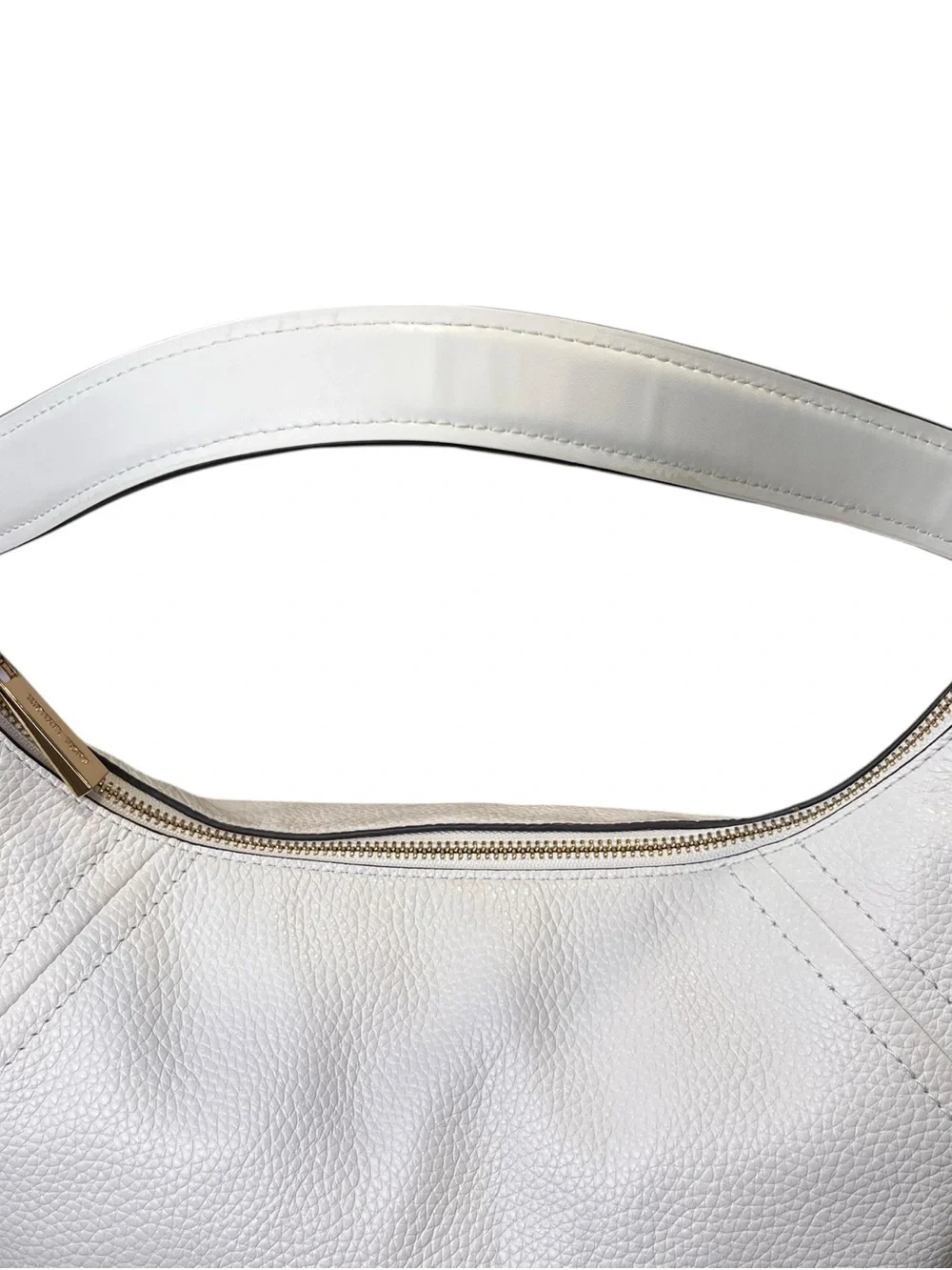 Michael Kors White Pebbled Leather Hobo Shoulder Bag Gold Logo Charm